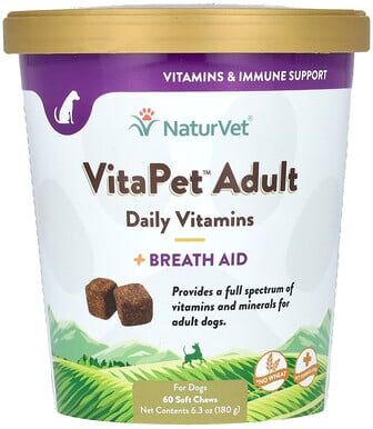 NaturVet, VitaPet Adult, Daily Vitamins + Breath Aid, For Dogs, 60 Soft Chews, 6.3 oz (180 g)