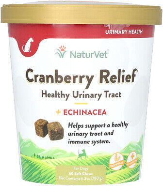 NaturVet, Cranberry Relief, Healthy Urinary Tract + Echinacea, For Dogs, 60 Soft Chews, 6.3 oz (180 g)