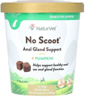 NaturVet, No Scoot, Anal Gland Support + Pumpkin, For Dogs, 60 Soft Chews, 6.3 oz (180 g)