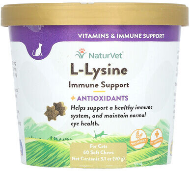NaturVet, L-Lysine Immune Support + Antioxidants, For Cats, 60 Soft Chews, 3.1 oz (90 g)