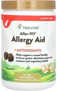 NaturVet, Aller-911, Allergy Aid + Antioxidants, For Dogs, 180 Soft Chews, 13.9 oz (396 g)