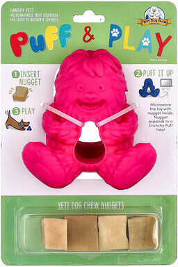 Yeti Dog Chew, Puff & Play, Treat Dispenser, Yeti Dog Chew Nuggets, Pink, 4 Nuggets, 1 Dispenser