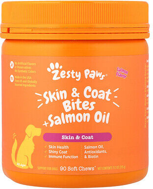 Zesty Paws, Skin & Coat Bites + Salmon Oil, For Dogs, All Ages, Salmon , 90 Soft Chews, 11.1 oz (315 g)