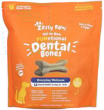 Zesty Paws, All-in-One Functional Dental Bones, For Dogs, All Ages, Cinnamon, 12 Medium Dental Bones, 8 oz (227 g)