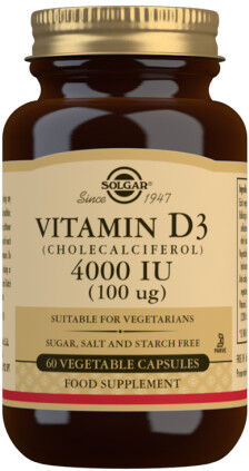 Solgar Vitamin D3 (Cholecalciferol) 4000 IU (100 ug) Vegetable Capsules (Pack of 60)