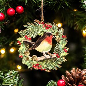 Gisela Graham Robin On Wreath Wooden Tree Decoration Gisela Graham Robin On Wreath Wooden Tree Decoration