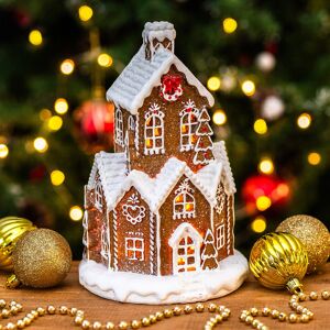 Gisela Graham Medium Resin White Iced LED Gingerbread Round House Ornament Gisela Graham Medium Resin White Iced LED Gingerbread Round House Ornament