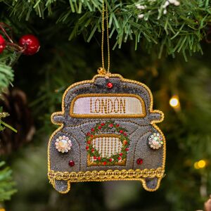 Gisela Graham London Taxi Lux Fabric Tree Decoration Gisela Graham London Taxi Lux Fabric Tree Decoration