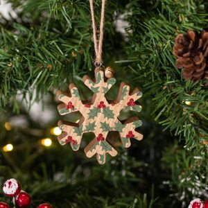 Gisela Graham Assorted Wooden Snowflake and Holly Tree Decoration Gisela Graham Assorted Wooden Snowflake and Holly Tree Decoration