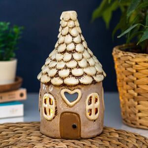 Village Pottery Grey Heart Tiled Roof House Tealight Holder Village Pottery Grey Heart Tiled Roof House Tealight Holder