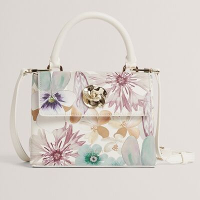 Ted Baker HELENSI White Petal Print Rose Detail Mini Top Handle Bag Ted Baker HELENSI White Petal Print Rose Detail Mini Top Handle Bag