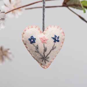 East of India Embroidered Felt Floral Cream Hanging Heart East of India Embroidered Felt Floral Cream Hanging Heart