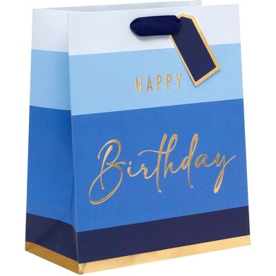Glick Blue Happy Birthday Stripe Large Gift Bag Glick Blue Happy Birthday Stripe Large Gift Bag