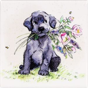 Paper Shed Designs Black Lab with Bouquet Fine China Coaster Paper Shed Designs Black Lab with Bouquet Fine China Coaster