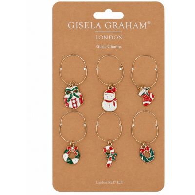 Gisela Graham Christmas Metal & Enamel Wine Glass Charms Pack of 6 Gisela Graham Christmas Metal & Enamel Wine Glass Charms Pack of 6