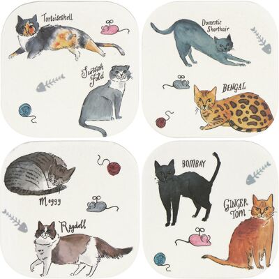Milly Green Curious Cats Bamboo Set of 4 Coasters Milly Green Curious Cats Bamboo Set of 4 Coasters