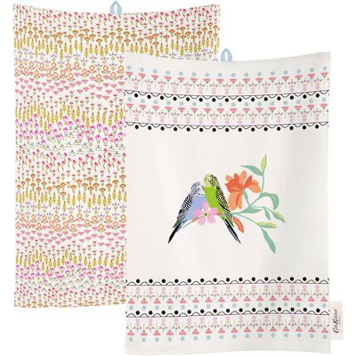 Cath Kidston Painted Table Budgie Set of 2 Tea Towels - Tea Towels Cath Kidston Painted Table Budgie Set of 2 Tea Towels - Tea Towels