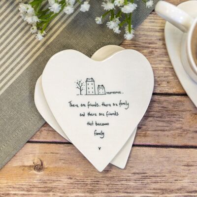 East of India ‘Friends Become Family’ Heart Shaped Coaster East of India ‘Friends Become Family’ Heart Shaped Coaster