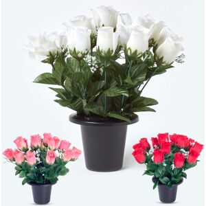 Homescapes Set of 3 Red Rose & Gypsophila Artificial Grave Flower Pots Homescapes Set of 3 Red Rose & Gypsophila Artificial Grave Flower Pots