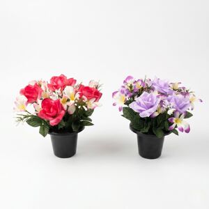 Artificial Rose & Orchid Grave Pot Flowers (Set of 2) - Lifelike Faux Floral Cemetery Memorial Tribute - Homescapes Artificial Rose & Orchid Grave Pot Flowers (Set of 2) - Lifelike Faux Floral Cemetery Memorial Tribute - Homescapes