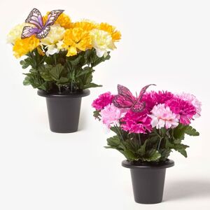 Homescapes Set of 2 Yellow & Pink Artificial Flower Grave Pots Homescapes Set of 2 Yellow & Pink Artificial Flower Grave Pots