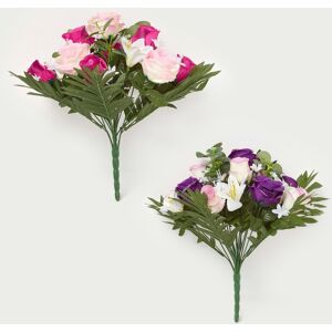 Homescapes Rose & Lily Bouquet, Pink & Purple Set of 2 Homescapes Rose & Lily Bouquet, Pink & Purple Set of 2