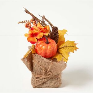 Homescapes Orange Autumn Decoration with Pumpkins and Maple Leaves, 25 cm Tall Homescapes Orange Autumn Decoration with Pumpkins and Maple Leaves, 25 cm Tall