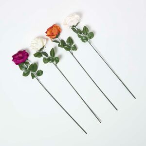 Homescapes Set of 4 Artificial Autumn Rose Stems, Orange, Cream, Pink, Burgundy, Handcrafted, Lifelike Homescapes Set of 4 Artificial Autumn Rose Stems, Orange, Cream, Pink, Burgundy, Handcrafted, Lifelike