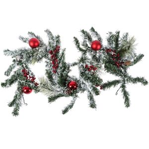 Homescapes Frosted Artificial Christmas Garland with Red Baubles Homescapes Frosted Artificial Christmas Garland with Red Baubles