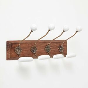 Homescapes Decorative Brass & White Wall Mounted Coat Hook Rack Homescapes Decorative Brass & White Wall Mounted Coat Hook Rack
