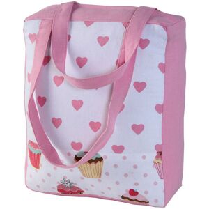 Homescapes Cotton Pink Hearts & Cup Cakes Design Shopping Bag, 36 x 43 x 11 cm Homescapes Cotton Pink Hearts & Cup Cakes Design Shopping Bag, 36 x 43 x 11 cm