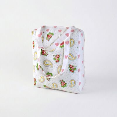Homescapes Cotton Paisley & Hearts Design Shopping/Shoulder Bag, 27 x 32 x 11 cm Homescapes Cotton Paisley & Hearts Design Shopping/Shoulder Bag, 27 x 32 x 11 cm