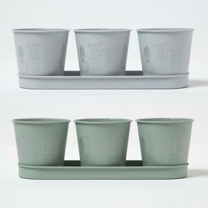 Homescapes Set of 6 Indoor Herb Pots with Tray, 33 x 11 x 10.5 cm, Grey, Green, 100% Zinc, Durable Homescapes Set of 6 Indoor Herb Pots with Tray, 33 x 11 x 10.5 cm, Grey, Green, 100% Zinc, Durable