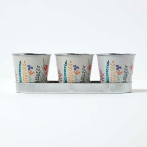 Homescapes Set of 3 Indoor Herb Pots with Tray, 35 x 10.8 x 10.8 cm, Multi-Coloured, Floral, Tin & Zin, Durable Homescapes Set of 3 Indoor Herb Pots with Tray, 35 x 10.8 x 10.8 cm, Multi-Coloured, Floral, Tin & Zin, Durable