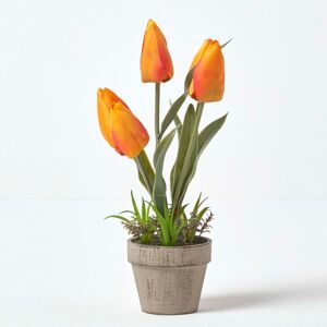 Homescapes Orange & Red Artificial Tulips in Grey Decorative Stone Pot, 27 cm Homescapes Orange & Red Artificial Tulips in Grey Decorative Stone Pot, 27 cm