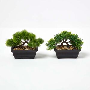 Homescapes Set of 2 Artificial Bonsai Trees, 15 cm, in Decorative Pot, Green, Handcrafted, Lifelike Homescapes Set of 2 Artificial Bonsai Trees, 15 cm, in Decorative Pot, Green, Handcrafted, Lifelike