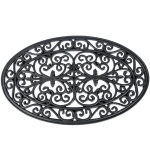 Homescapes Black Wrought Iron Effect Parisian Style Oval Rubber Doormat Homescapes Black Wrought Iron Effect Parisian Style Oval Rubber Doormat