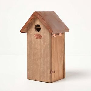 Homescapes Real Wood Great Tit Bird Box House with Copper Roof Homescapes Real Wood Great Tit Bird Box House with Copper Roof