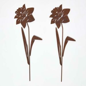 Homescapes Set of 2 100% Mild Steel Flower Garden Stakes, 12.5 x 37 cm, Brown, Narcissus Homescapes Set of 2 100% Mild Steel Flower Garden Stakes, 12.5 x 37 cm, Brown, Narcissus