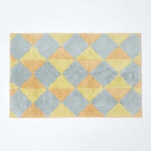 Homescapes Mustard Yellow and Grey Harlequin Diamond Check 100% Cotton Bath Mat, 50 x 80 cm, Machine Washable, Soft and Super Absorbent, Latex Reverse Homescapes Mustard Yellow and Grey Harlequin Diamond Check 100% Cotton Bath Mat, 50 x 80 cm, Machine Washable, Soft and Super Absorbent, Latex Reverse