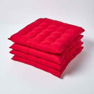 Homescapes Set of 4 Luxury 100% Cotton Seat Pad with Button Straps, 40 x 40 cm, Red, OEKO-TEX Certified, For Dining & Garden, Plain Homescapes Set of 4 Luxury 100% Cotton Seat Pad with Button Straps, 40 x 40 cm, Red, OEKO-TEX Certified, For Dining & Garden, Plain