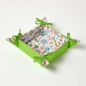 Homescapes Reversible Fabric Bread Basket Retro Flower Foldable Basket Homescapes Reversible Fabric Bread Basket Retro Flower Foldable Basket