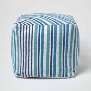 Homescapes Blue & White Stripe Cube Square Footstool - Footstool Homescapes Blue & White Stripe Cube Square Footstool - Footstool