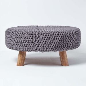 Homescapes Sea Grey Knitted Flat Footstool with Wooden Legs Large 62 x 62 x 30 cm Homescapes Sea Grey Knitted Flat Footstool with Wooden Legs Large 62 x 62 x 30 cm