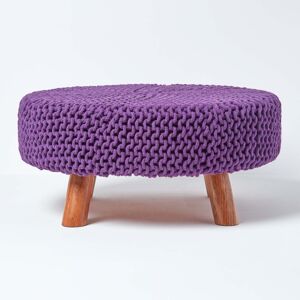 Homescapes Purple Knitted Flat Footstool with Wooden Legs Large 62 x 62 x 30 cm Homescapes Purple Knitted Flat Footstool with Wooden Legs Large 62 x 62 x 30 cm