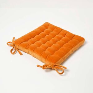 Homescapes Luxury 100% Cotton Velvet Seat Pad with Ties, 40 x 40 cm, Orange, OEKO-TEX Certified, For Dining & Garden, Handmade, Padded Homescapes Luxury 100% Cotton Velvet Seat Pad with Ties, 40 x 40 cm, Orange, OEKO-TEX Certified, For Dining & Garden, Handmade, Padded