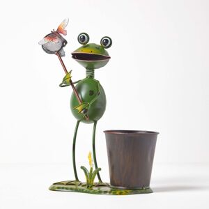 Homescapes Metal Frog with Butterfly Net and Flower Pot, 31 cm Tall Homescapes Metal Frog with Butterfly Net and Flower Pot, 31 cm Tall