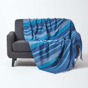 Homescapes 100% Cotton Morocco Throw, 225 x 255 cm, Blue, Stripes, For Bed or Sofa, Handcrafted, OEKO-TEX Certified, 90 x 100" Homescapes 100% Cotton Morocco Throw, 225 x 255 cm, Blue, Stripes, For Bed or Sofa, Handcrafted, OEKO-TEX Certified, 90 x 100"