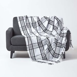 Homescapes 100% Cotton Tartan Throw, 150 x 200 cm, White, Black, For Bed or Sofa, Handcrafted, OEKO-TEX Certified, 59 x 78" Homescapes 100% Cotton Tartan Throw, 150 x 200 cm, White, Black, For Bed or Sofa, Handcrafted, OEKO-TEX Certified, 59 x 78"