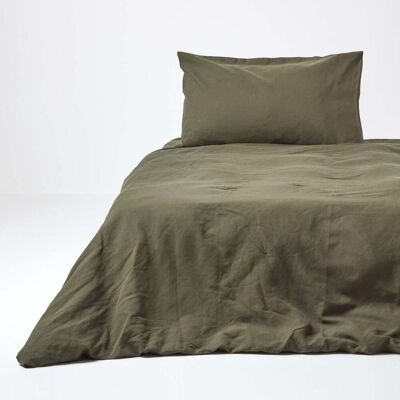 Homescapes Euro Linen Duvet Cover Khaki Green - Bed Cover Homescapes Euro Linen Duvet Cover Khaki Green - Bed Cover